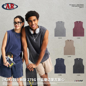 2025 Comercio exterior europeo y americano verano nuevo hombro estrecho Chaleco de hombre Color sólido deportes ocio suelto Fitness algodón V - Product Image 5