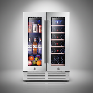 Réfrigérateur à vin 110L <span class=keywords><strong>40</strong></span> bouteilles, double température, acier inoxydable, double porte vitrée, vitrine - Product Image 1