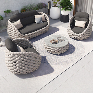 Outdoor PE Rattan Woven <b>Sofa</b> Set Patio Garden Round Rope Weaving Aluminum Frame <b>Waterproof</b> Leisure <b>Sofa</b> Coffee Table Set - Product Image 2