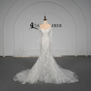 Gt26082-Pz Lace Applique Ball Gown <b>Wedding</b> Dress Sweetheart Neckline Beaded Long Sheer Sleeves Scalloped Hem Chapel Train Ivory - Product Image 1