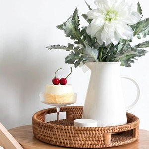 Bandeja Redonda de Ratán, Cesta Redonda Tejida con Asas, Cestas Decorativas de Mimbre, Bandejas para Servir, Duraderas y Fáciles de Limpiar - Product Image 5