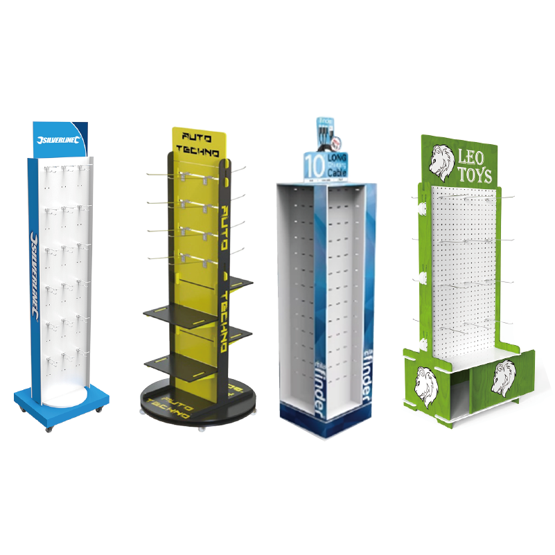 Apache Customizable Hook Display Racks Floor Mounted Perforated Boards Supermarkets Wood Paper PVC Metal Options Available — view 5