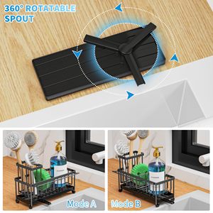 Distributeur de savon en acier au carbone antirouille évier de cuisine Caddy organisateur haut porte-brosse noir éponge stockage - Product Image 4