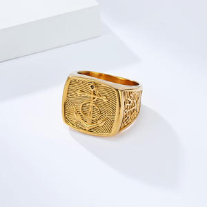 Anchor Titanium Steel <b>Ring</b> Men's Geometric Shape Gold Color Gift Jewelry - Product Image 1