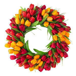 Guirnalda grande de tulipanes artificiales para puerta principal, guirnalda de tulipanes de seda roja y amarilla, decoración para colgar en la pared en primavera, verano y otoño - Product Image 2