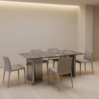 Table à manger carrée en marbre de luxe moderne, plateau en pierre naturelle, base en métal en forme de Y, 4 places, meubles de salle à manger imperméables