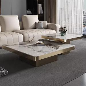 طاولة قهوة عصرية فاخرة مربعة من الرخام والستانلس ستيل الذهبي، متعددة الوظائف وقابلة للتمدد بتصميم كلاسيكي لأثاث غرفة المعيشة المنزلية - Product Image 1