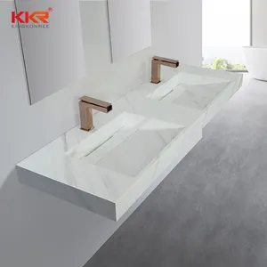 Marble Veining Wholesale Washing Basin Acrylic Solid Surface Washbasin With Vanity Unit Double Bowl Bathroom Sink