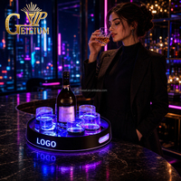Plateau de service lumineux LED personnalisé pour bar, boîte de nuit, discothèque, lounge, fête, avec support pour bouteille de whisky et verres à liqueur