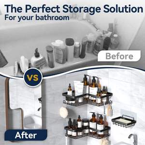 มุมกาวแคดดี้อาบน้ําโลหะกันสนิมห้องน้ําไม่มีการเจาะติดผนังชั้นวางห้องน้ํา - Product Image 6