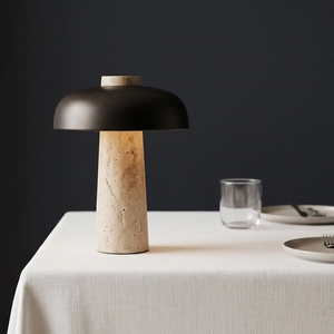<span class=keywords><strong>Lampe</strong></span> de table rechargeable de style Wabi-Sabi européen, luxueuse, à activation tactile, en pierre jaune nordique en forme de champignon - Product Image 1