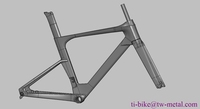 Cuadro y horquilla de titanio para bicicleta de gravel, totalmente impresas en 3D. La geometría se puede personalizar según sus necesidades.