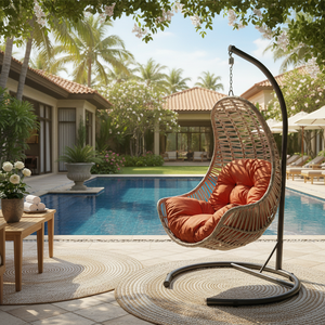 Silla Colgante Tipo Huevo de Mimbre Sintético (PE) Hecha a Mano, Estilo Moderno, para Exteriores, Patio, Hotel - Product Image 3