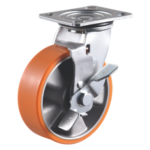 VIMA Leichtgängige Schwerlastrollen OEM ODM 4 5 6 8 Zoll PU-Aluminium-Brems-Industrierad für Trolley-Transport - Product Image 5