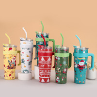 Gobelet isotherme personnalisé de 40 oz en acier inoxydable à double paroi avec poignée et paille, idéal pour la sublimation, parfait pour Noël, Halloween, cadeaux d'affaires