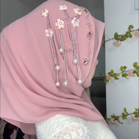 Gran Oferta Hiyab Envolvente Tipo Jersey con Borde de Borlas y Flores Elaboradas, Hecho a Mano, para Mujeres Musulmanas, Venta al por Mayor de Fábrica