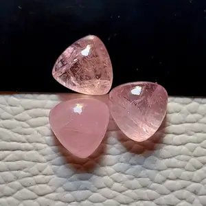 AAA Quality Natural Pink Morganite Trillion Shape Cabochon 10x10x6 mm Size Pack of 3 Pcs Morganite Cabochon For Making Jewelry