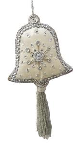 Luxury Handcrafted Velvet Bell Christmas Ornament with Zari Embroidery Beaded Tassel X-Mas <b>Tree</b> Hanging Decoration Item - Product Image 4