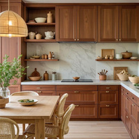 Meubles de cuisine modulaires sur mesure en chêne blanc européen, placage en bois massif teinté en érable et noyer de style rustique américain, avec robinet et charnières