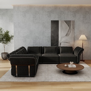 VOXHOME - Juego de Muebles Modulares Minimalistas Modernos para Sala de Estar, Estructura Mixta de Acero Inoxidable y Madera Sólida - Product Image 4