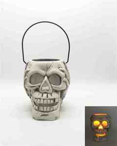 Lanterne d'halloween <span class=keywords><strong>de</strong></span> tête <span class=keywords><strong>de</strong></span> mort, en céramique, avec poignée, 8 pouces, <span class=keywords><strong>Lot</strong></span> <span class=keywords><strong>de</strong></span> projecteur - Product Image 3