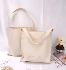 Tas belanja gagang kustom kualitas tinggi tas jinjing kanvas Fashion alami dapat digunakan kembali tas makan siang katun perjalanan dengan Logo