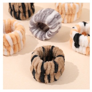 Female Autumn and Winter Cute Plush Cat's ears Hair Band 3D <b>Face</b> Wash Makeup Moisture proof Sleeve Stripe Wrist Band - Product Image 3