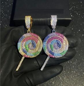 Charmant vert violet rose arc-en-ciel CZ <span class=keywords><strong>sucette</strong></span> pendentif Tennis chaîne <span class=keywords><strong>collier</strong></span> 16 "18" glacé gros sucre femmes bijoux - Product Image 2