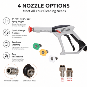 Ensemble de pistolet de lavage haute pression avec 4 buses, connecteur rapide 1/4'', filetage 3/8'', pistolet à gâchette pour le nettoyage de voitures - Product Image 4
