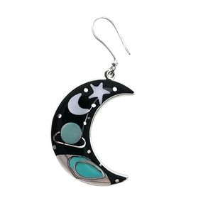 Orecchini Pendenti Luna Bohemia Placcati Argento in Lega di Zinco con Intarsio Turchese, Gioielli Moda Donna, Regalo con Incassatura a Castone - Product Image 1