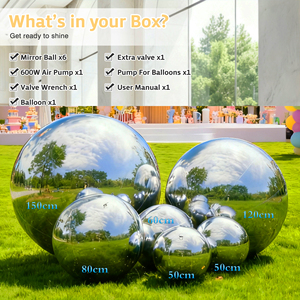 مجموعة كرات فضية كبيرة لامعة قابلة للنفخ بالونات كروية بمرآة مزخرفة ديكور حفلات عيد الميلاد ضربة معدنية - Product Image 2