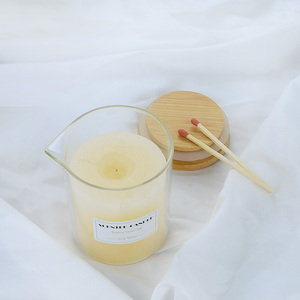Heat resistant glass candle jar with spout wit cork lid or bamboo lid