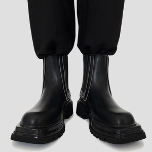 Men's Square-Toe High-End <b>Boots</b> Niche British-Style <b>Sock</b> Closure Thick-Sole for <b>Boots</b> Ankle Chunky Biker <b>Boots</b> Cow - Product Image 5
