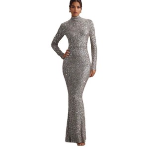 Vestido de noche de manga larga con cuello alto y lentejuelas, vestido de fiesta formal de longitud completa - Product Image 5
