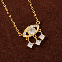 Collar de Plata de Ley 925 con Baño de Oro de 18K, Diseño de Ojo con Circonita, Colgante de Borla de Plata de Ley 925