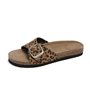 Summer Women's <b>Leopard</b> <b>Print</b> Cork Thick Soled <b>Slippers</b> New Non-slip Outdoor Flat Mules Beach Slides Comfortable Women's Casual - Product Image 5