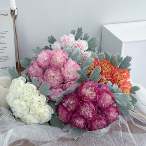 Luli Flocked Peony Artificial Flower High Simulation Silk Flower Nordic Style Home Decor <b>Wedding</b> <b>Props</b> - Product Image 2