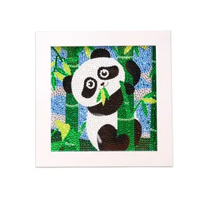 Karikatür hayvan serisi çocuk kolay Diy elmas boyama parlak yuvarlak matkap Panda bambu mozaik nakış kiti masaüstü dekor