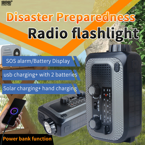 Lampe de poche électrique à manivelle, radio multifonctionnelle, équipement d'évacuation en cas de tremblement de terre, panne de courant solaire, prévention des catastrophes, équipement d'urgence - Product Image 1