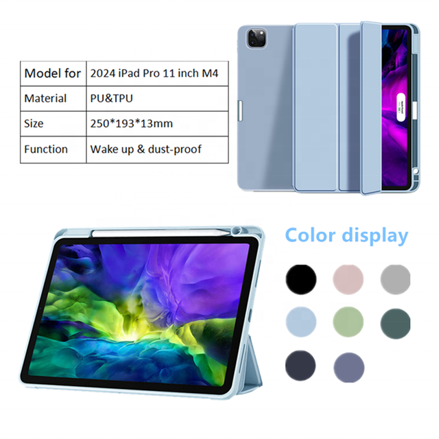 Factory Direct Sales TPU Silicone Auto Wake Sleep Cover with Pen Slot for 2024 iPad Pro 11 Inch M4 Three Fold Magnetic Suction