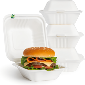 6 inci Biodegradable Sugarcane Bagasse Pulp Makanan Cepat kemasan <span class=keywords><strong>Burger</strong></span> kotak Clamshell UNTUK RESTORAN - Product Image 6