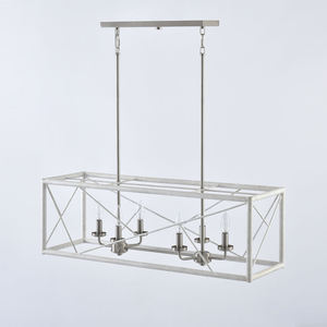 Lustre moderne de style farmhouse carré à 6 lumières linéaires E12 |   Luminaire suspendu blanc et nickel brossé pour îlot de cuisine et salle à manger - Product Image 3