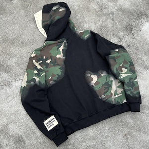 Hoodie Homme Oversize en Coton Effet Vieilli, Coupe Boxy, Double Capuche, Camouflage Personnalisé, Épaules Tombantes, Double Fermeture Éclair, Style Designer - Product Image 2