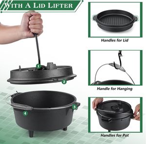 Premium Lightweight Cast Iron Dutch Oven & Camping <b>Pot</b> with 2-in-1 Frying Skillet Lid 4-5L Capacity for Gas & Induction Stoves - Product Image 4