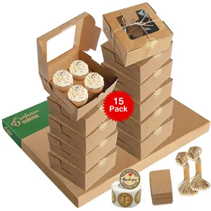 Toptan kek Pies hamur işleri çörek kurabiye kutusu için doğum günü partisi düğün töreni Kraft 4 paket pişirme Cupcake kutuları