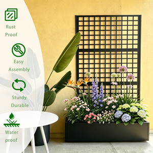 Black Rectangular Heavy Duty Metal Raised Garden Bed 2-in-1 Customizable Lattice <b>Trellis</b> & Privacy Screen Plant Box for Garden - Product Image 3