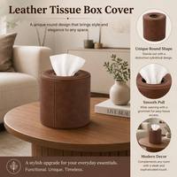 Boîte à mouchoirs cylindrique ronde en cuir PU, support de mouchoirs sculptural unique en cuir marron, artisanat en cuir, sur mesure OEM