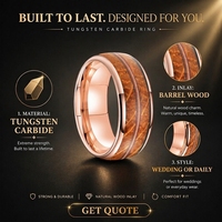 Bague unisexe en carbure de tungstène plaqué or rose, style vintage, avec incrustation de cordes de guitare en bois de 8 mm, pour mariage