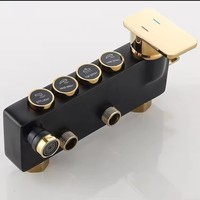 Ensemble de douche de luxe noir mat et or en laiton massif, avec pommeau de pluie à touches de piano et douchette à main, Juegos De Bano