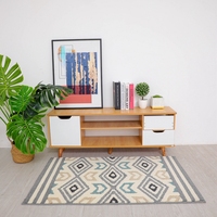 Geometrisches Muster Schlingenflor Polypropylen Teppich Rutschfest Verschleißbeständig Mehrfarbiger Teppich für Wohnzimmer Schlafzimmer Flur